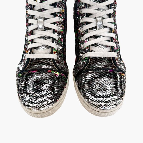 Christian Louboutin Bip Bip High Sneakers EU 37.5 US 7.5 Silver Flip Up Sequin - Picture 11 of 14